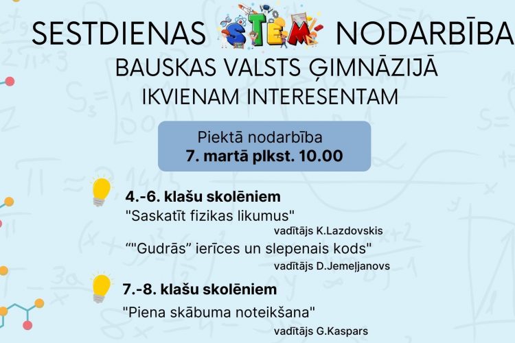 Aicinām uz piekto STEM nodarbību